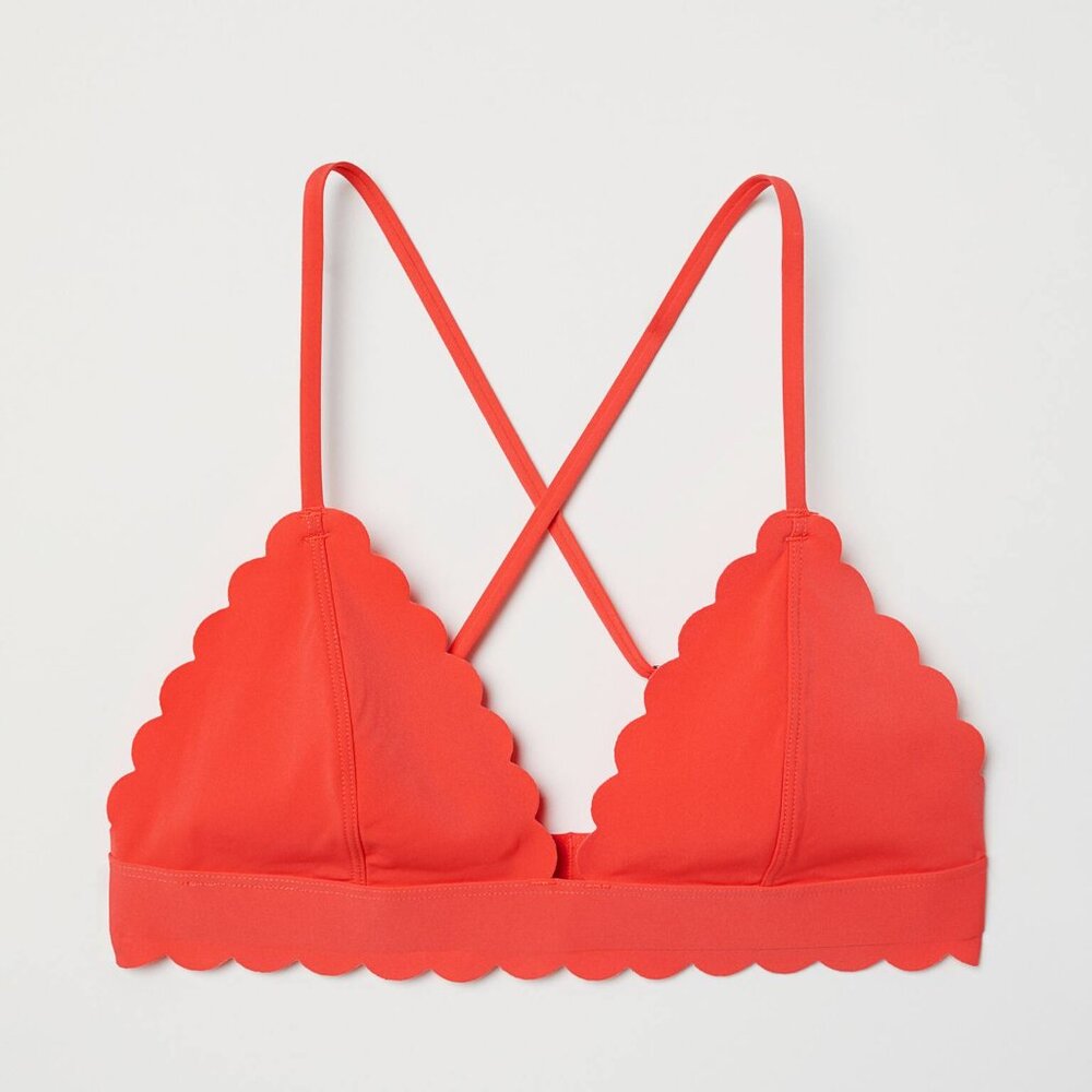 New Without Tags H&M Scalloped-Edge Coral Red Triangle Bikini Top